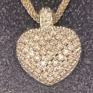Sterling Silver Diamond Heart Pendant 4 strand Necklace Pave Set